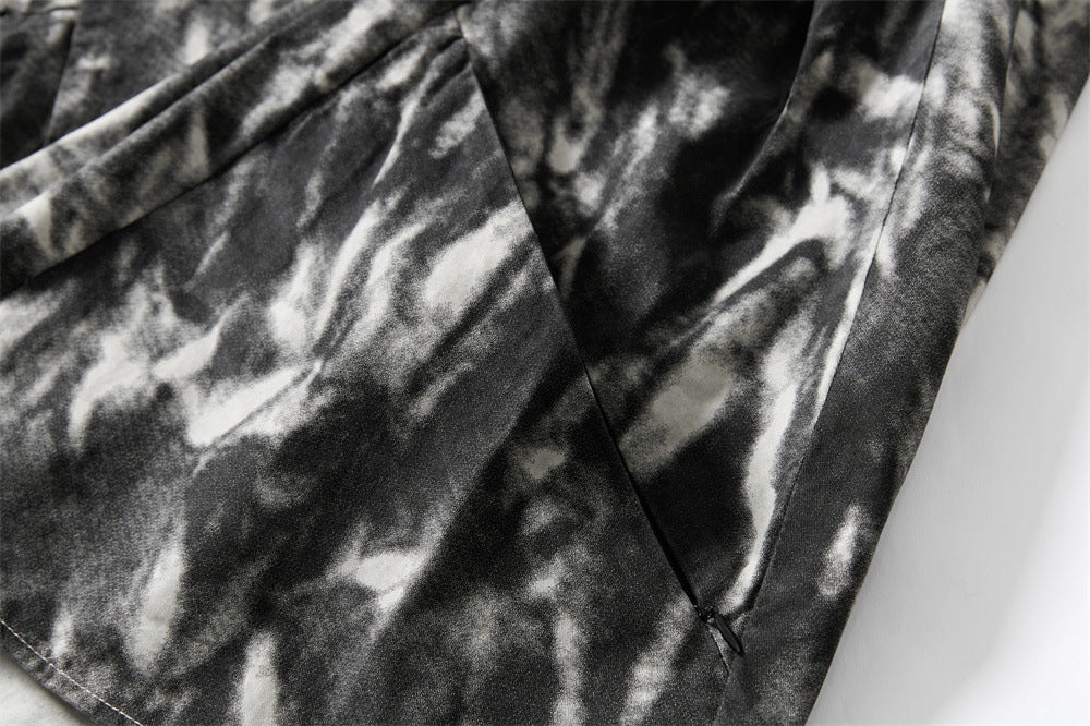 DAXUEN Distressed tie-dye short-sleeved button-up shirt