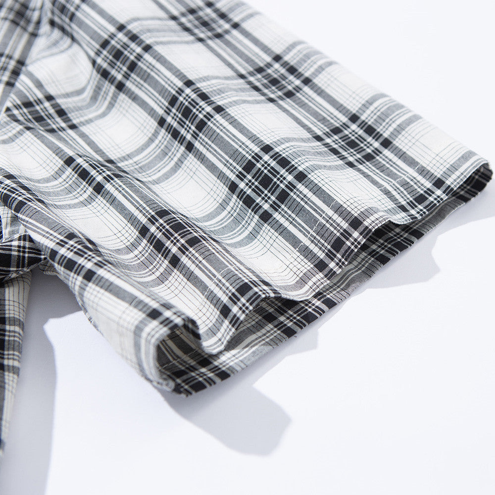 DAXUEN Short-sleeved plaid button-up shirt
