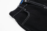 DAXUEN Black wide-leg denim shorts with appliqué details