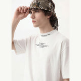DAXUEN white oversized text graphic mock neck t-shirt