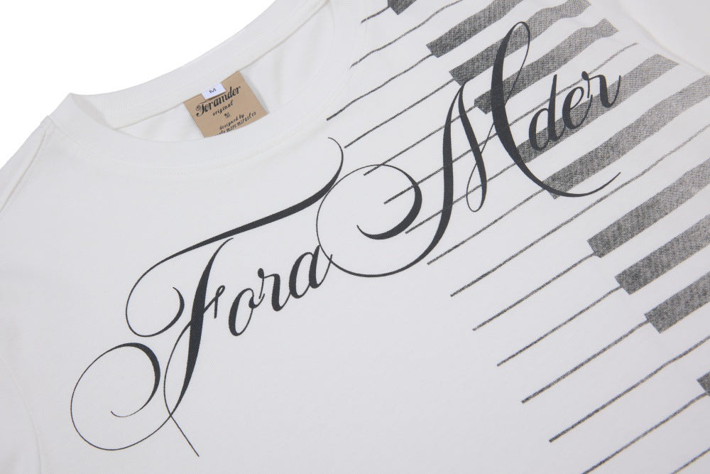 DAXUEN Ornate script and piano key graphic T-shirt