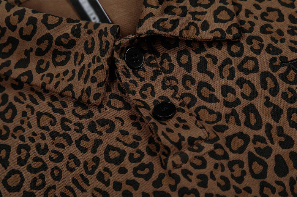 DAXUEN Leopard print short-sleeved polo shirt