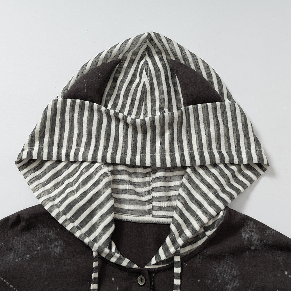DAXUEN Faux-layered hooded long-sleeve top with splatter print