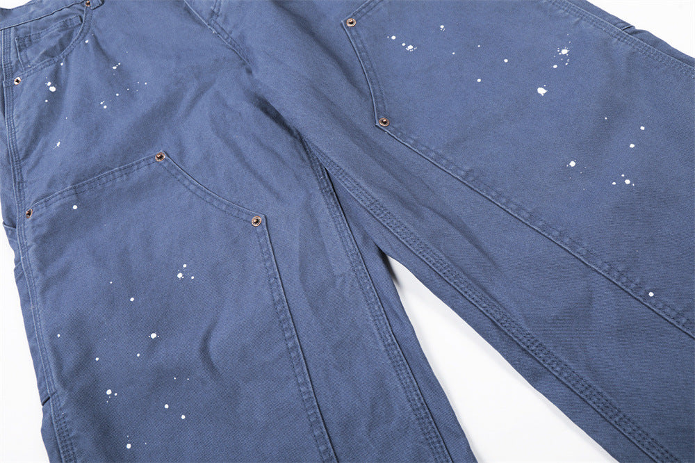 DAXUEN Wide leg utility pants with paint splatter effect
