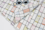DAXUEN Short-sleeved button-up shirt with plaid pattern and embroidered patches