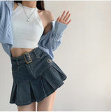 Y2K Denim High Waist Belted Skirt