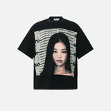 DAXUEN Black oversized short-sleeve T-shirt with pixelated graphic