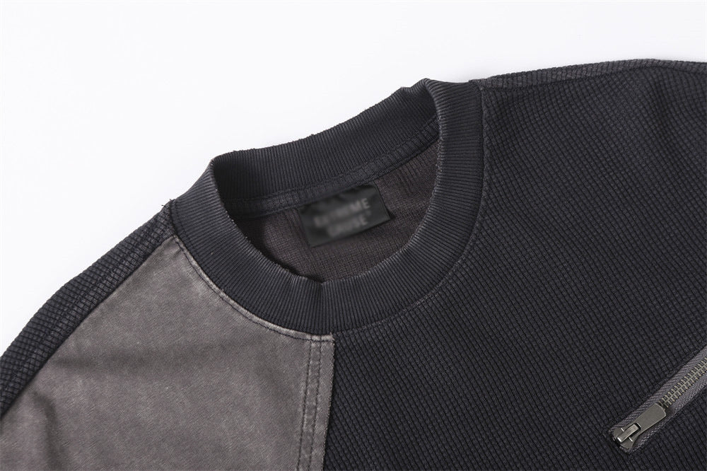 DAXUEN Asymmetrical panel t-shirt in charcoal grey and dark waffle knit