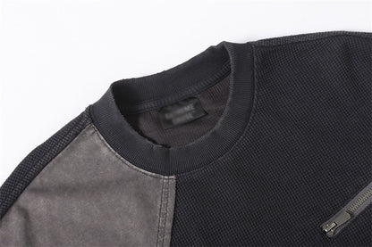 DAXUEN Asymmetrical panel t-shirt in charcoal grey and dark waffle knit