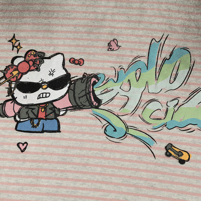 DAXUEN Light grey short-sleeved relaxed-fit t-shirt with cat graphic