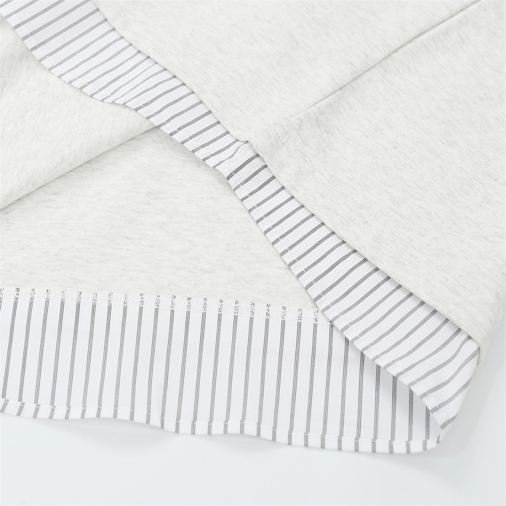 DAXUEN Layered V-neck short sleeve top with striped inner shirt