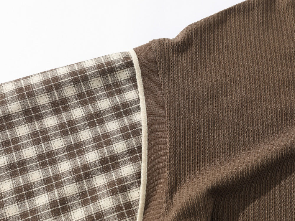 DAXUEN Layered illusion plaid pullover shirt with short sleeves