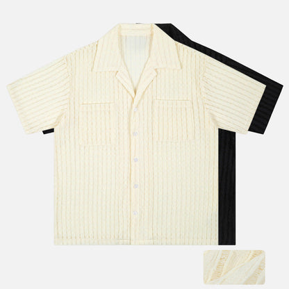 Cuban Collar Crinkled Button-Up Shirt