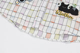 DAXUEN Short-sleeved button-up shirt with plaid pattern and embroidered patches