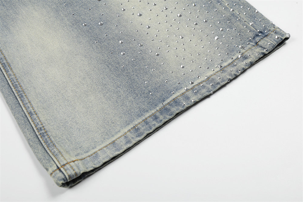 DAXUEN Light blue wide-leg denim jeans with studs