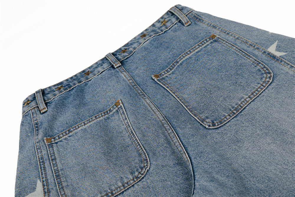 DAXUEN High-waisted wide-leg denim jeans with star prints