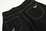 DAXUEN Wide leg denim trousers with dachshund embroidery
