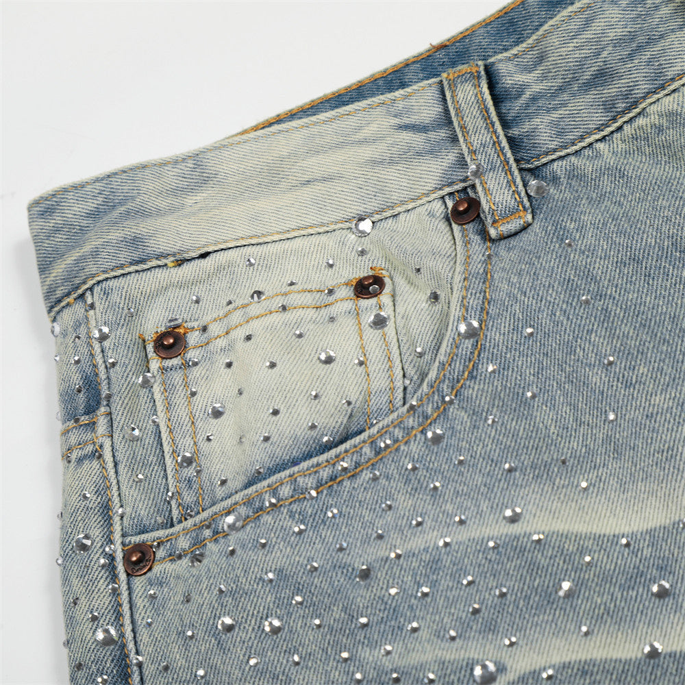 DAXUEN Light blue wide-leg denim jeans with studs