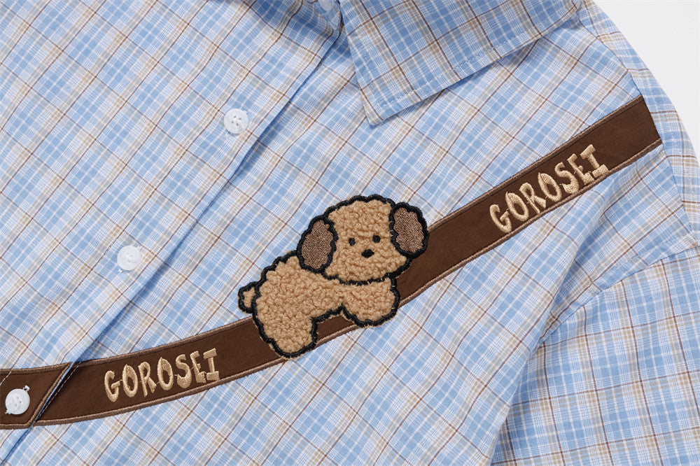 DAXUEN Poodle appliqué plaid button-up shirt