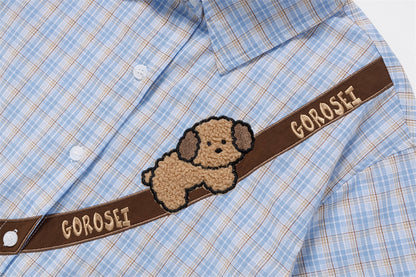 DAXUEN Poodle appliqué plaid button-up shirt