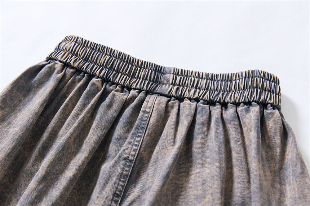 DAXUEN Wide-leg cargo shorts in faded grey-blue denim