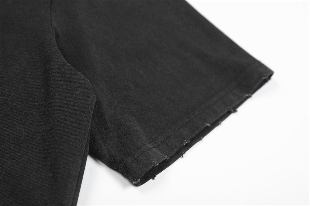 DAXUEN Black oversized T-shirt with distressed graphics