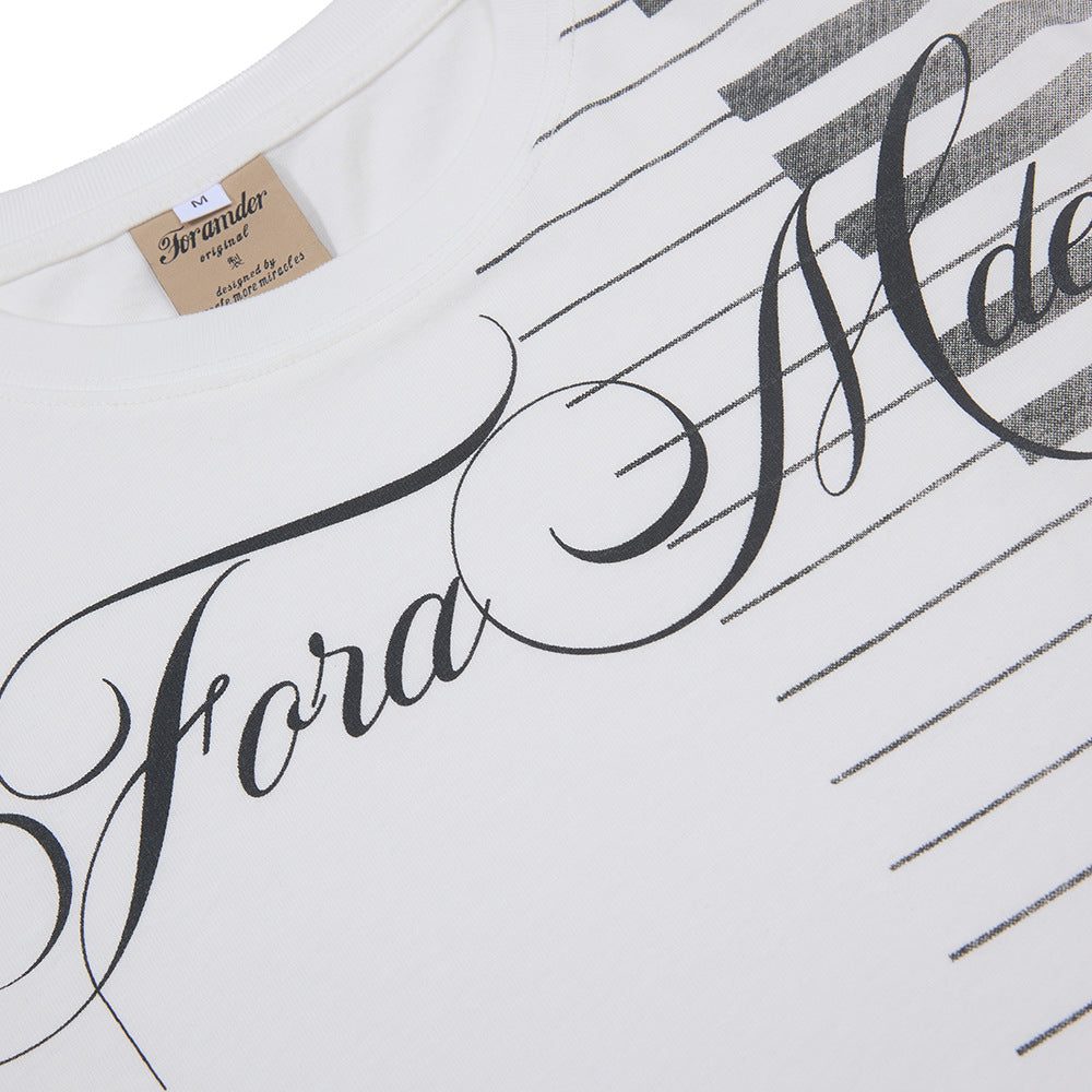 DAXUEN Ornate script and piano key graphic T-shirt