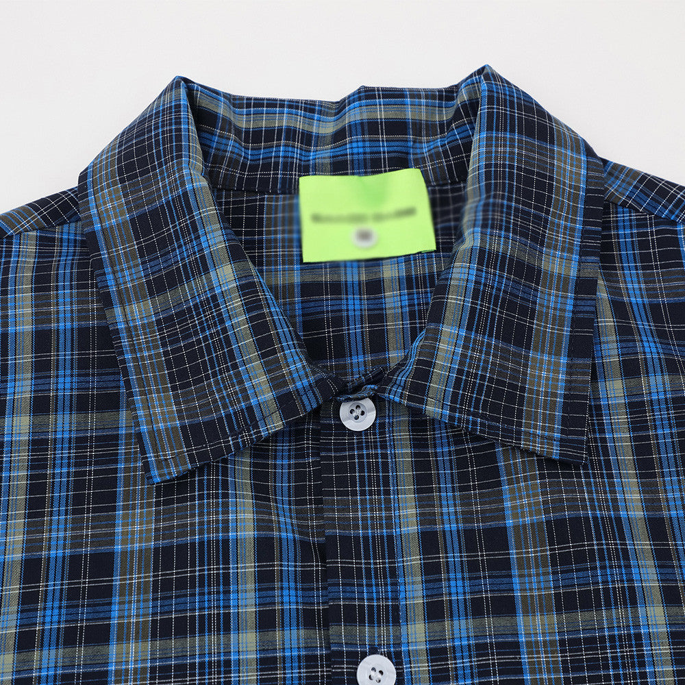 DAXUEN Color-block plaid button-up shirt