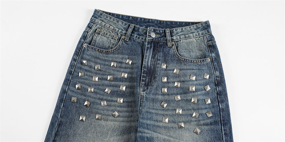 DAXUEN Distressed wide-leg jeans with pyramid studs