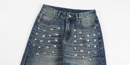DAXUEN Wide-leg denim jeans with pyramid studs