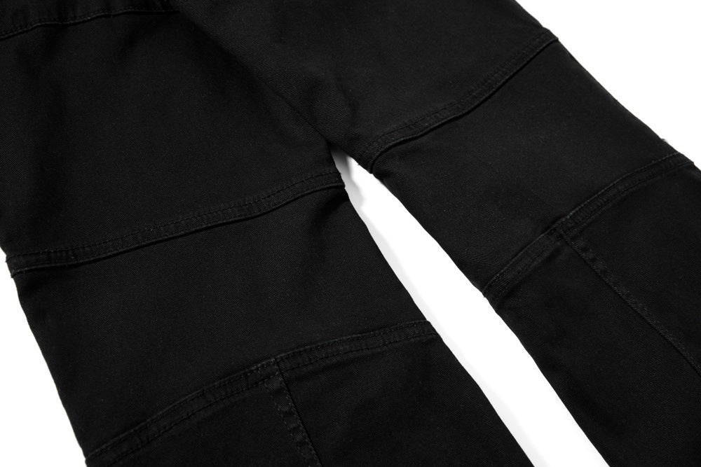 DAXUEN Black wide-leg pants with decorative zippers and studs