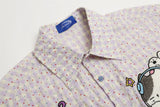 DAXUEN Short-sleeved collared shirt with cartoon cat embroideries