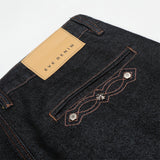 DAXUEN Dark indigo wide-leg denim pants with embroidery and studs