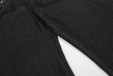 DAXUEN Dark indigo wide-leg denim pants with embroidery and studs