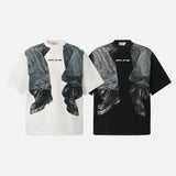 DAXUEN Distressed denim graphic crew neck t-shirt