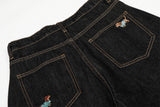 DAXUEN Dark-wash wide-leg jeans with dog embroidery