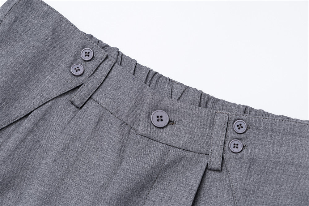 DAXUEN Medium grey wide-leg shorts with pleats and waistband