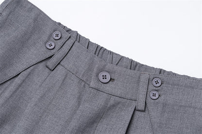 DAXUEN Medium grey wide-leg shorts with pleats and waistband