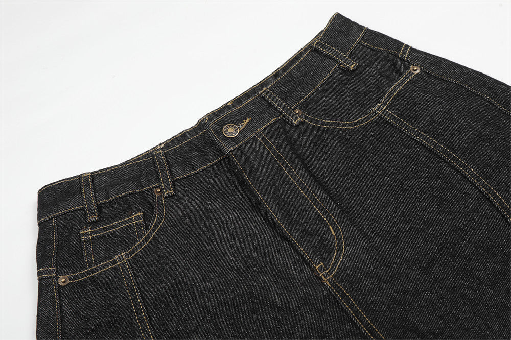 DAXUEN Wide-leg denim shorts with embroidery and contrasting stitching