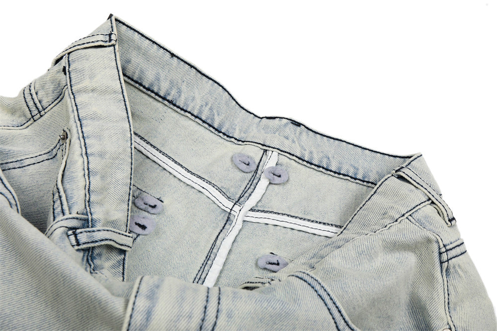 DAXUEN Men's loose-fit wide-leg acid-washed cargo shorts
