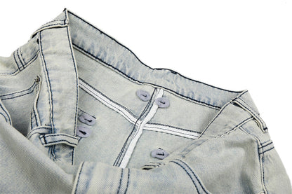 DAXUEN Men's loose-fit wide-leg acid-washed cargo shorts