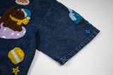 DAXUEN Short-sleeved embroidered denim shirt