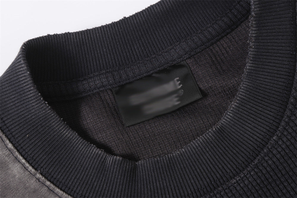 DAXUEN Asymmetrical panel t-shirt in charcoal grey and dark waffle knit