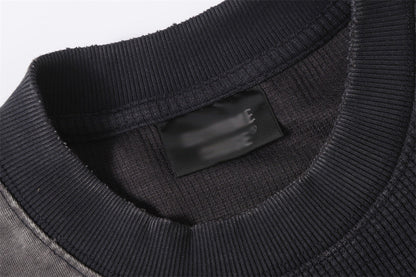 DAXUEN Asymmetrical panel t-shirt in charcoal grey and dark waffle knit