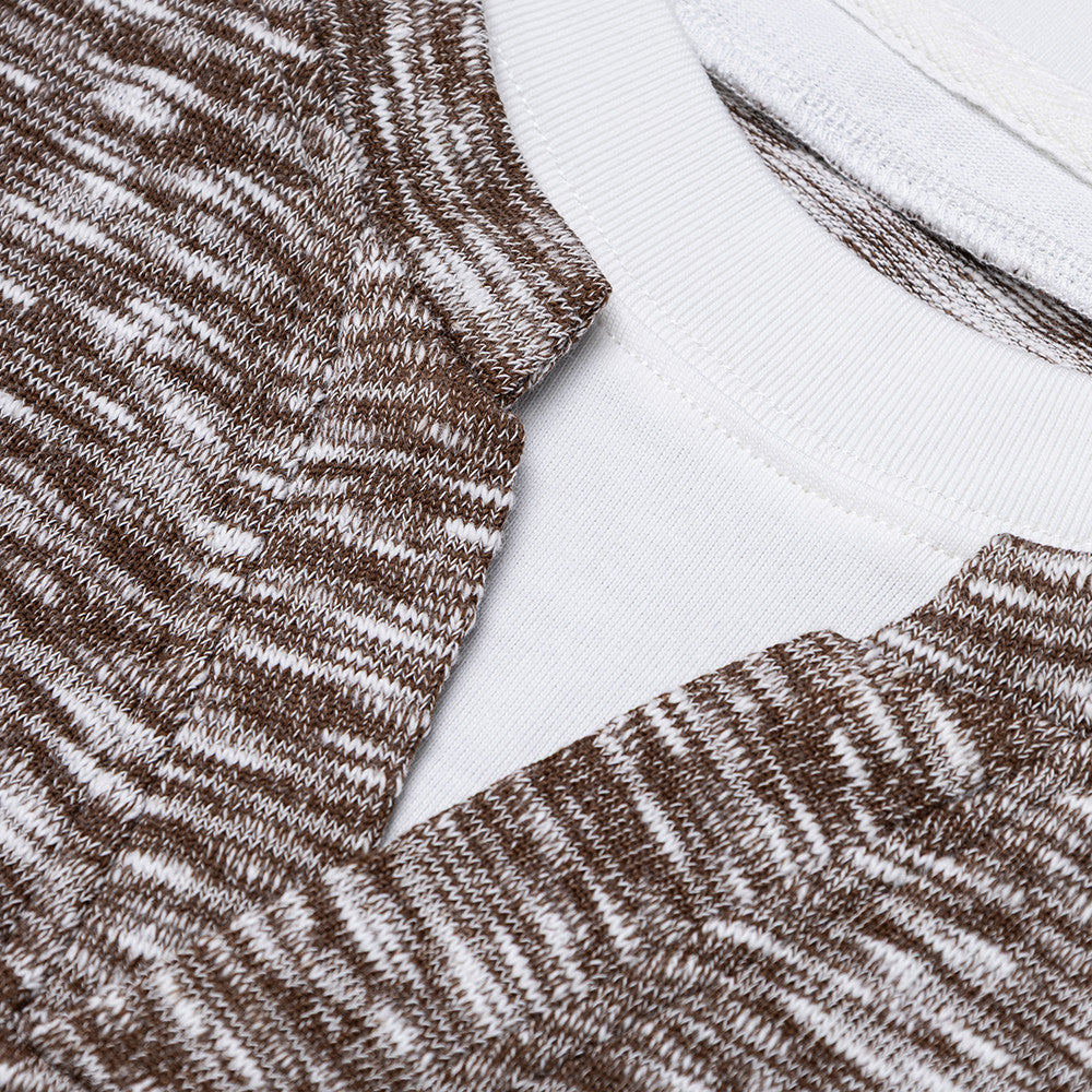 DAXUEN Layered neckline short-sleeved top in heathered fabric