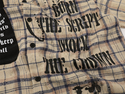 DAXUEN Short-sleeved plaid button-up shirt with graphic elements