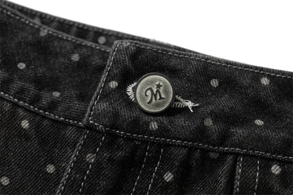 DAXUEN Dark grey wide-leg cropped cargo pants with polka dots