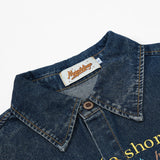 DAXUEN Short-sleeved faded denim shirt with graphic text