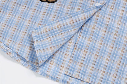 DAXUEN Poodle appliqué plaid button-up shirt