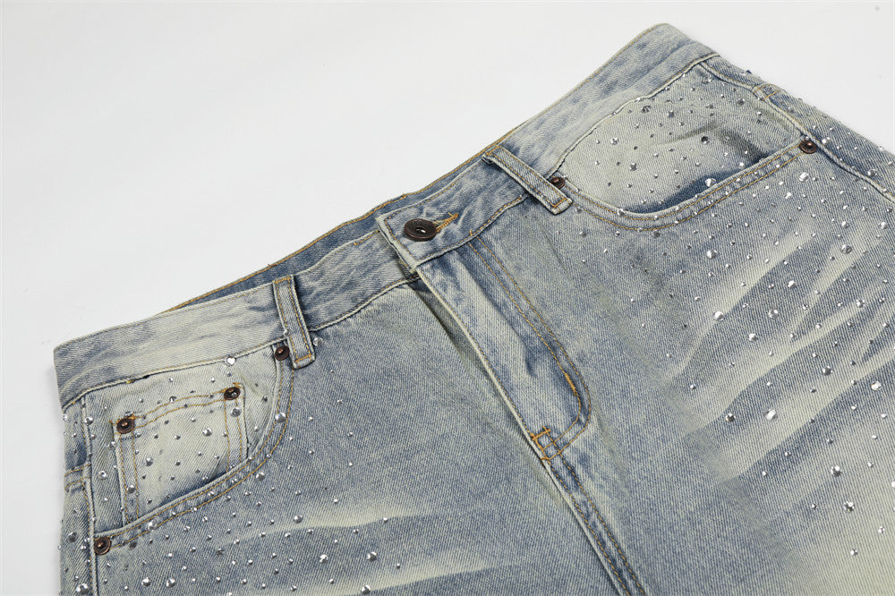 DAXUEN Light blue wide-leg denim jeans with studs